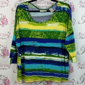 Allyson Whitmore top shirt striped colorful Green  Blue Striped Long Sleeve Top